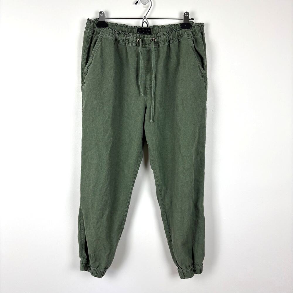 Sanctuary Green Linen Blend Jogger Pants Large pockets pull on